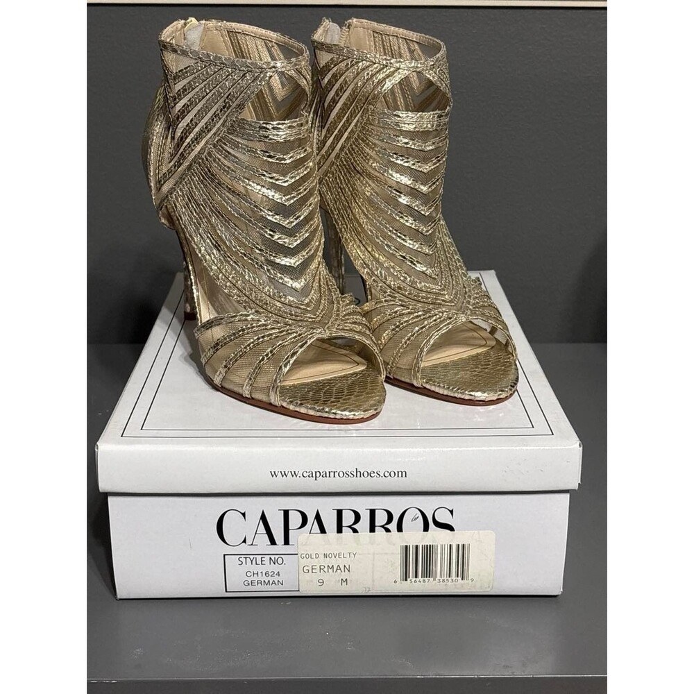 Caparros German Gold Strappy Peep-Toe Heels - Size 9M - New